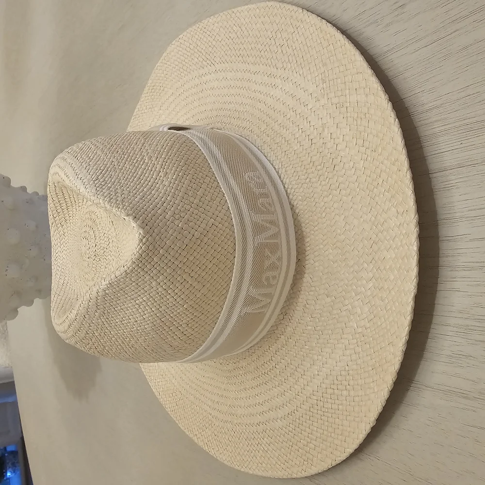 $345 Authentic MaxMara Urago Logo Ribbon Straw Hat in Cream - Picture 7 of 10